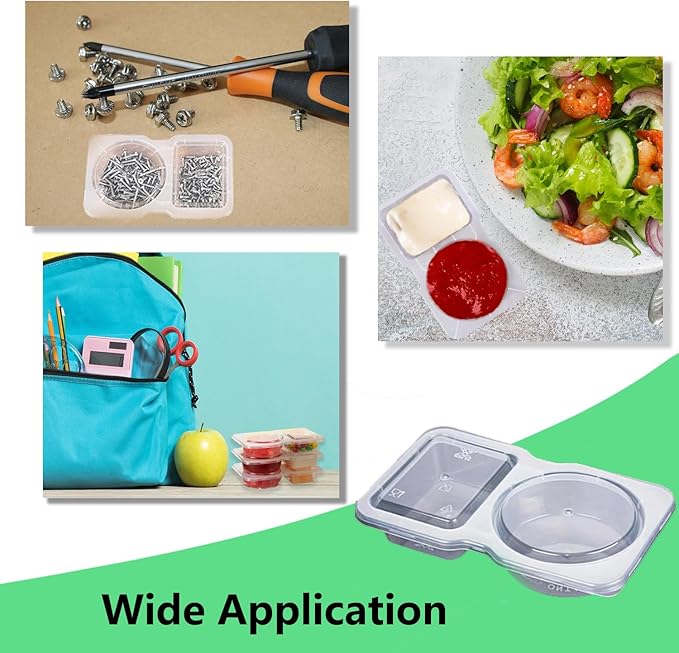 10 Sets Double Compartment Condiment Container for Dip, Sauce, Sampling and Travel Snacks (Includes 5 Pairs Disposable Gloves)