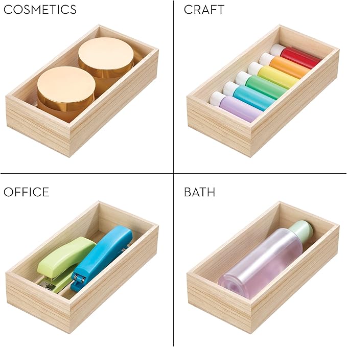 iDesign Renewable Paulownia Wood Collection Drawer Organizer Bin, 5" x 10" x 2.5", Natural