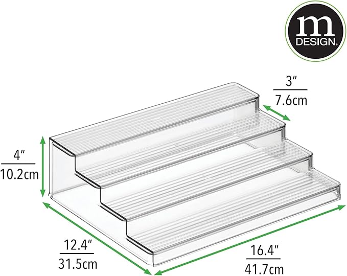 mDesign Plastic Adjustable, Expandable 4-Tier Kitchen Cabinet, Pantry, Shelf Organizer/Spice Rack - Storage for Spice Bottles, Jars, Seasonings, Baking Supplies, Lumiere Collection - Clear