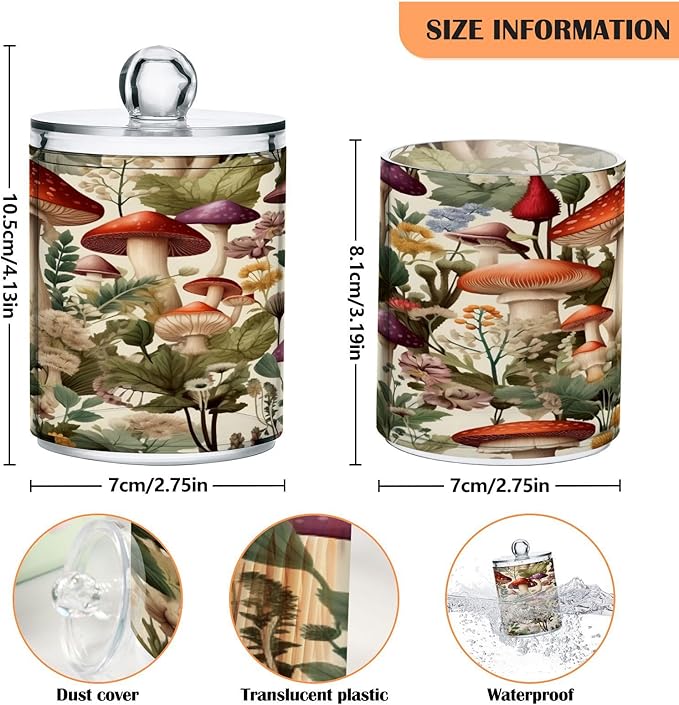 Cartoon Mushroom 2PC Airtight Transparent Plastic Storage Jar, Food Storage Container Glass, Can Store Candy, Salt, Coffee Beans, With lid, Easy To Use…