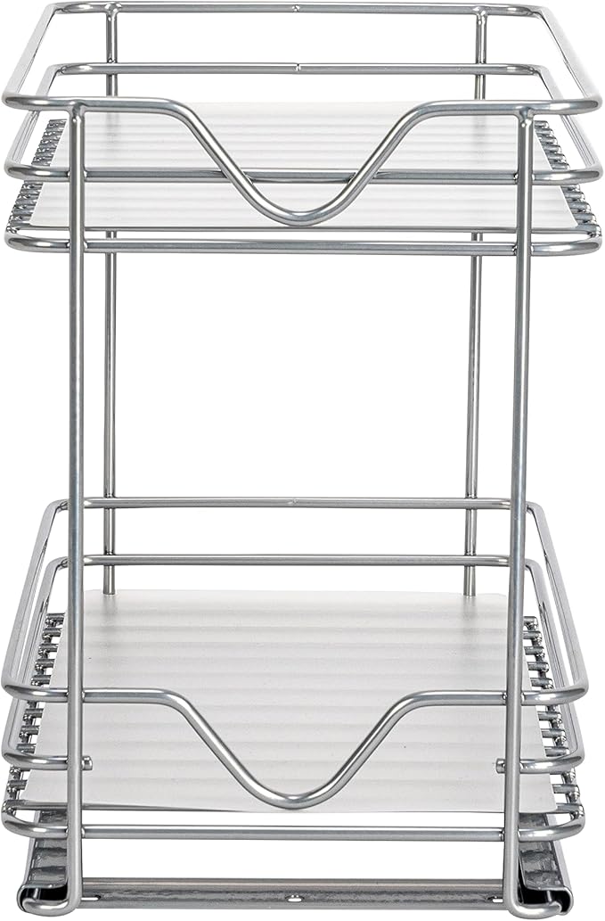 Household Essentials Glidez Paint-Finished Steel Pull-Out/Slide-Out Storage Organizer with Plastic Liner for Spice Rack Use - 2 -Tier Design - Fits Standard Size Cabinet or Shelf, Brushed Silver