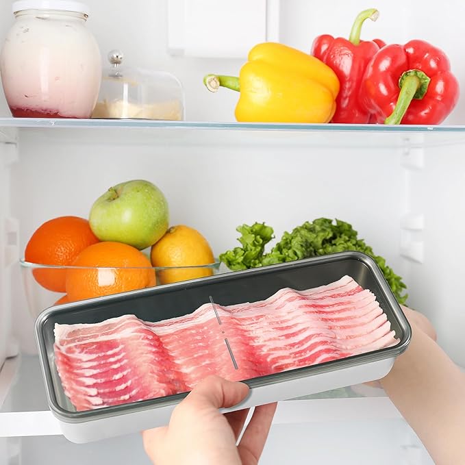 Bacon Container for Refrigerator - 304 Stainless Steel Fridge Storage, Fresh Keeper for Deli Meat, Airtight With Lids, Dishwasher Safe