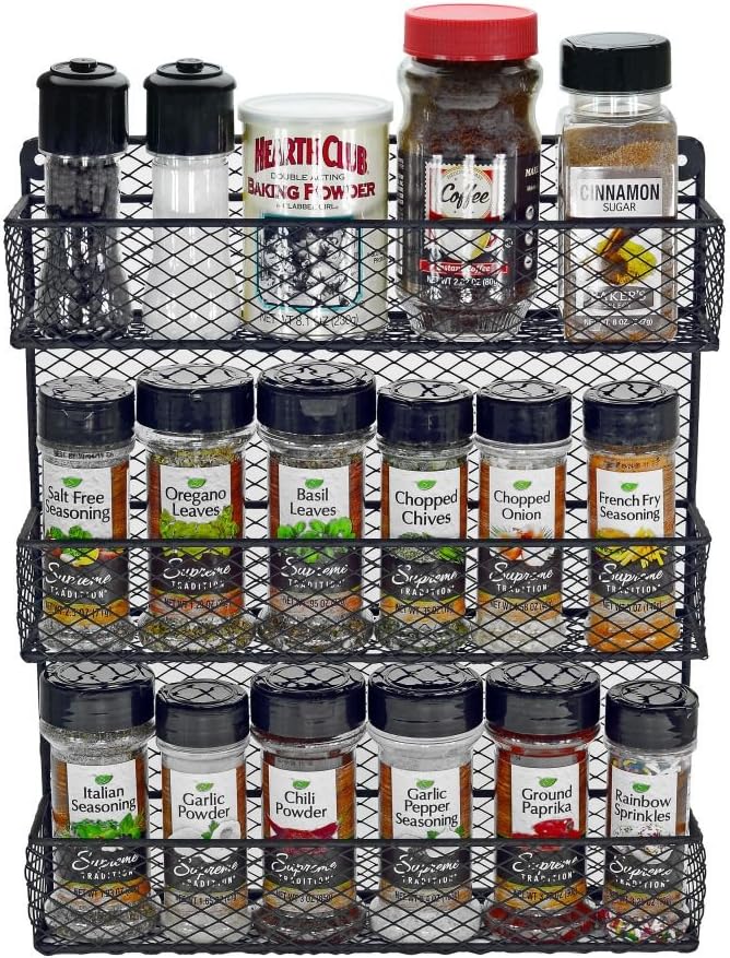 Wall Mount Spice Rack – 3-Tier Kitchen Storage Organizer Shelf, Space-Saving Design, Includes 2 Racks