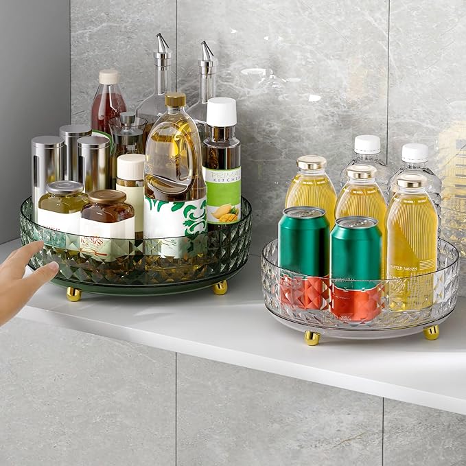 Non Skid Lazy Susan Turntable, 1 Tier Non Skid Spice Rack Turntable, 9 Inch Spinning Organizer, 360 Degree Rotating Seasoning Organizer for Kitchen, Pantry Cabinet Refrigerator, Clear