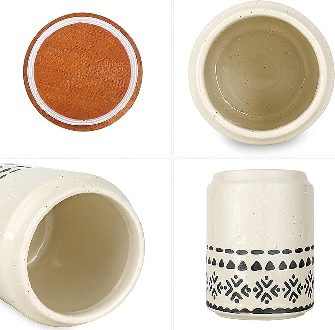 2 Pack Ceramic Coffee Canisters Set, 29 FL OZ (850 ml), Super Airtight Wooden Lid, Starry-Sky Bohemian Style, Sturdy for Dishwasher, Kitchen Food Storage Jar for Coffee Bean Sugar Tea Spices