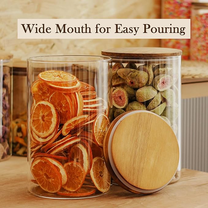 Labina Glass Storage Container Airtight Food Jars Kitchen Canister with Wood Lids, 121 Oz Wide Mouth Pantry Organization Glass Jar for Flour, Sugar, Cookie, Spagetti, Nuts and Candy