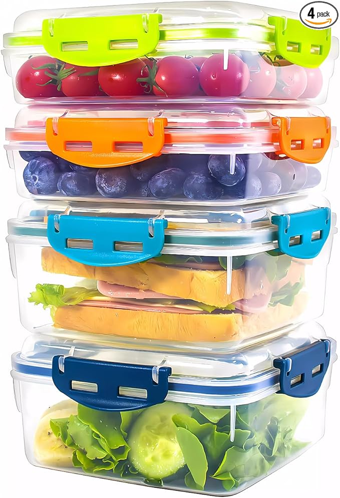 Sandwich Containers 4 Pcs - Reusable Airtight & BPA-Free Kitchen Storage Containers - Microwave & Dishwasher Safe 2 Heightened Lunch Box and 2 Normal Size