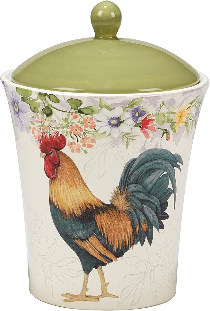 Certified International Floral Rooster 3 Piece Canister Set 54 oz, 72 oz, 104 oz, Multicolor