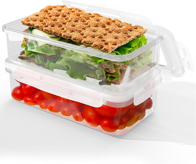 2 Pack(8.8 Cup) Large Plastic Food Storage Containers with Lids, Meal Prep Containers Reusable, Snack Container, Lunch Containers Set for Fruits Meals, BPA-Free Freezer, Microwave, Dishwasher