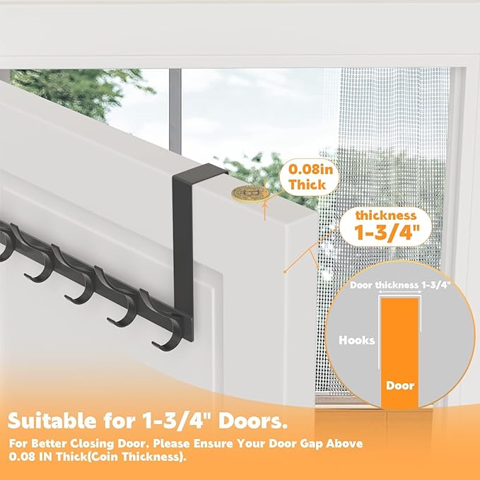 2 Pack Over The Door Hooks, Sturdy Door Hanger, Large Over The Door Towel Rack with 12 Hooks, Heavy Duty Easy to Install, for Bathroom, Bedroom,Kitchen,Hanging Towels, Coats (Black)