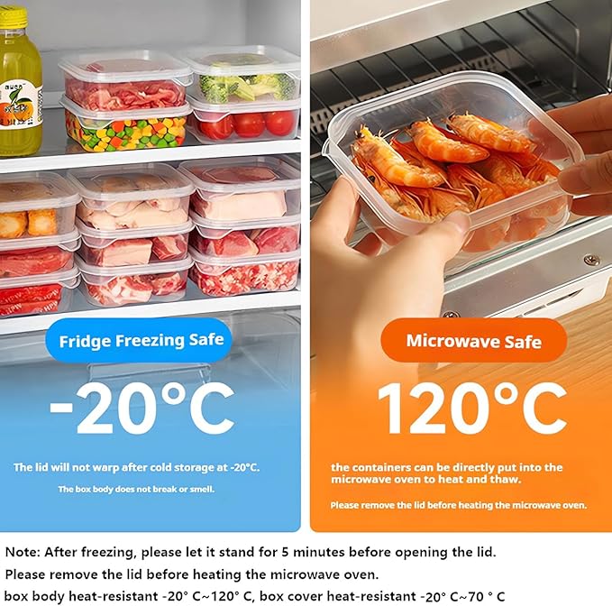 Food Storage Containers with Lids, Plastic Fridge Organizer Clear Bins, 350ml Sealed Food Containers, Reusable Takeaway Kitchen Freezer Storage Boxes, 10pcs