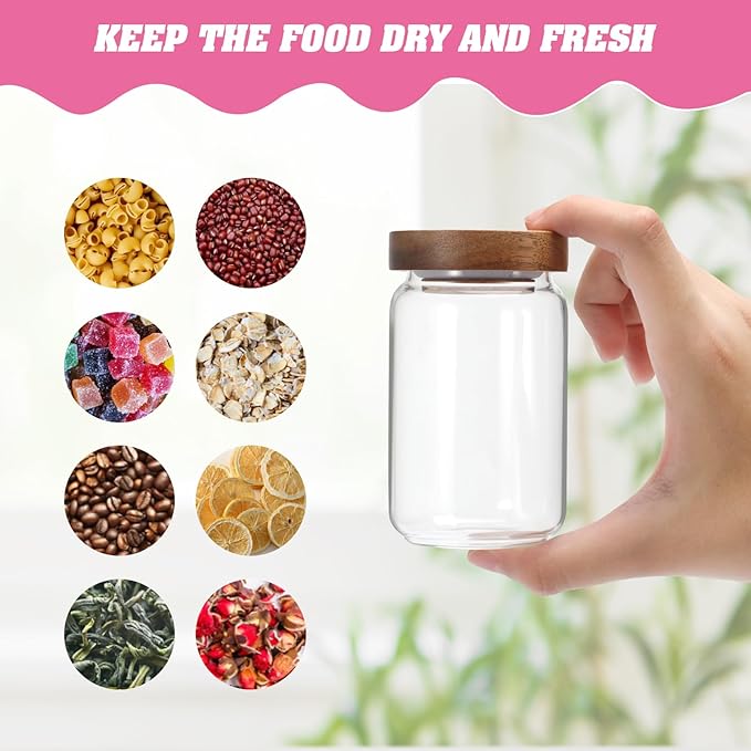 Small Glass Jar with Lids Mini Glass Bottle Glass Storage Canister Borosilicate Glass Containers for Spice Ground Nut Pasta Sugar Candy Tea (6.7oz(200ml)-2 PACK