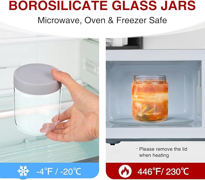 16oz Borosilicate Glass Jars with Lids - Freezer to Oven Safe (-4°F to 446°F), Airtight Meal Prep Containers for Overnight Oats, Snacks, Coffee,Microwave & Dishwasher Safe (6pack)