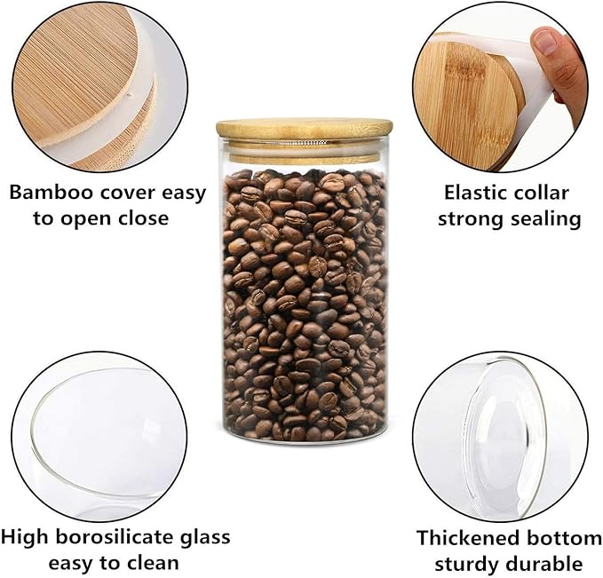 25oz Glass Jars with Airtight Bamboo Lids and Labels, Glass Food Storage Containers for Kitchen Pantry Organization for Coffee Tea Candy Cookie Nuts(6 Pack)