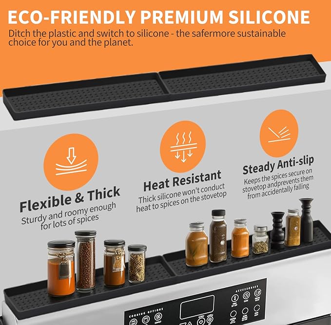 30 Inch Silicone Magnetic Stove Top Shelf, Kitchen Shelf Over Stove Spice Rack Apartment Must Haves Kitchen Gadgets for Above Stovetop Seasoning Organization and Storage with 2 Functional Prtitions