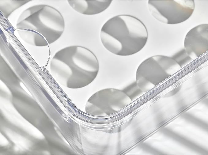iDesign Crisp Plastic Refrigerator and Pantry Egg Bin, Modular Stacking Food Storage Box for Freezer, Fridge, Holds up to 18 Eggs, BPA Free, 12.72" x 6.32" x 3.88", Clear and White