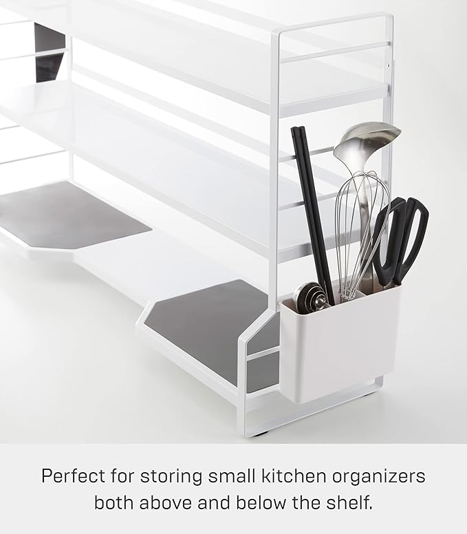 Yamazaki Home Sturdy, Standing Stovetop Kitchen Rack/Spice Shelves | Steel | Countertop Shelf, One Size, White