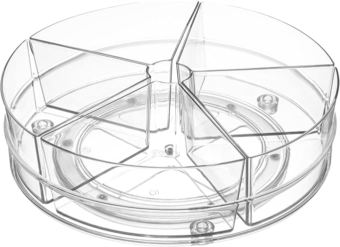 Home Intuition Round Plastic Lazy Susan Turntable Food Storage Container for Kitchen (5 Removable Bin, 1 Pack)