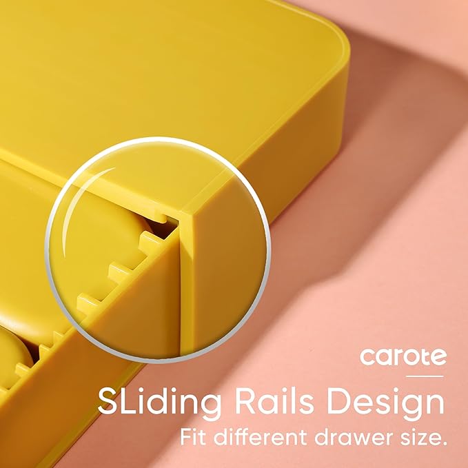 CAROTE Silverware Organizer for Spoons Forks Knives, Expandable Kitchen Drawer Organizer, BPA Free Adjustable Flatware and Cutlery Drawer Organizer, Large, Yellow