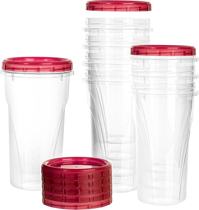 PLASTICPRO 48 Ounce Twist Top Deli Containers Clear bottom With Red Top Twist on Lids Reusable, Stackable, Food Storage Freezer Container Pack of 4