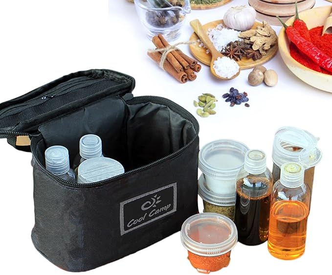 Travel Spice Bottle Kit, Camping Portable Compact Sauce Containers with 9 Seasoning Bottles Jar for Salt Sugar Dry Herb Spice, Great for Home or Outdoor Use