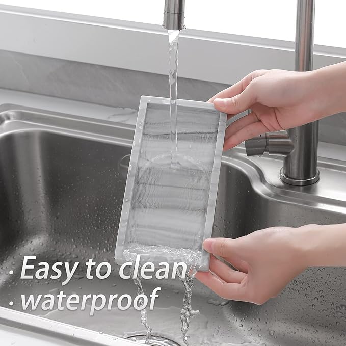 Bathroom Tray, Small Vanity Tray Silicone Soap Dish Sponge Holder Kitchen Sink Organizer Bathroom Accessories for Countertop, Toilet, Shower, 2 Pack, Marble Grey