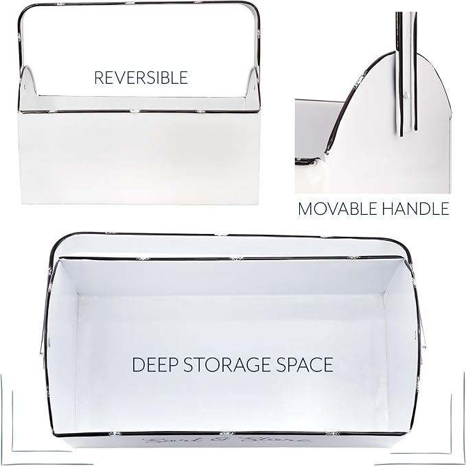 AuldHome Design Enamelware Rustic Caddy w/Handle, Distressed White Farmhouse Sort and Store Carryall