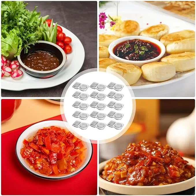 15 Pcs Double Compartment Condiment Container - 2 Compartment Snack Containers, Condiment Containers with Lids, Portable Reusable Sauce Container for Take away Sauces Dips and Travelling Snacks