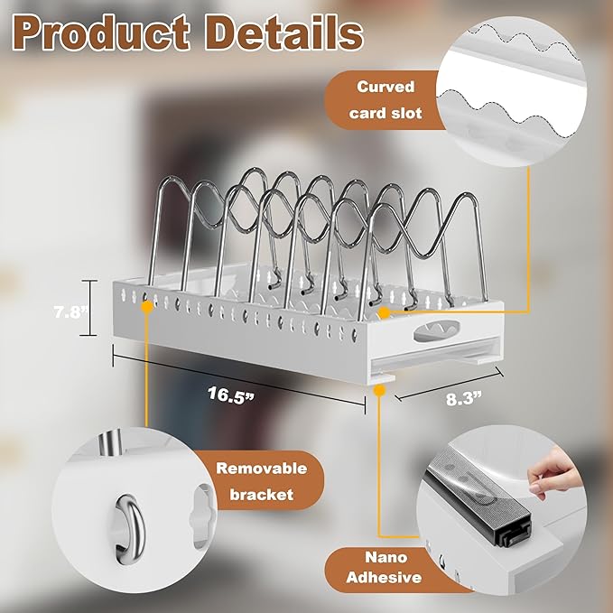 Upgrade Pull Out Pot and Pan Organizer for Under Cabinet Adhesive 7 Adjustable Dividers, Bakeware Organizer Pot Lid Holder Rack for Pots, Cake Molds, Cutting Boards, Mats, Cookware