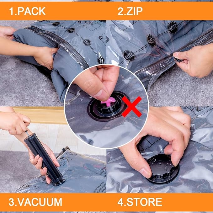10 Medium Vacuum Storage Bags, Space Saver Sealer Compression Bags for Blankets, Comforters, Pillows, Clothes Storage