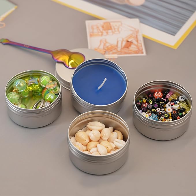 3 oz Tins Aluminum Can 20 Pack Salve Tins Metal Tin Jars, 3oz Tin with Lids Refillable Containers With Screw Top and Labels for Salve,Candle,Spices or Balms(Silver)