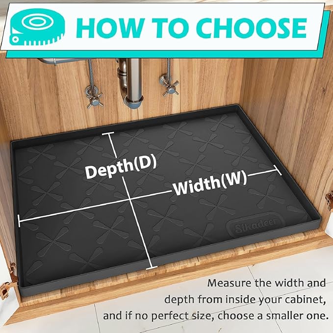 SIKADEER 31" x 19" Under Sink Mat Waterproof, Silicone Mat Kitchen Drawer Shelf and Cabinet Liner, Sink Protector for Kitchen Organizers and Storage, Boot Tray Pet Food Mats