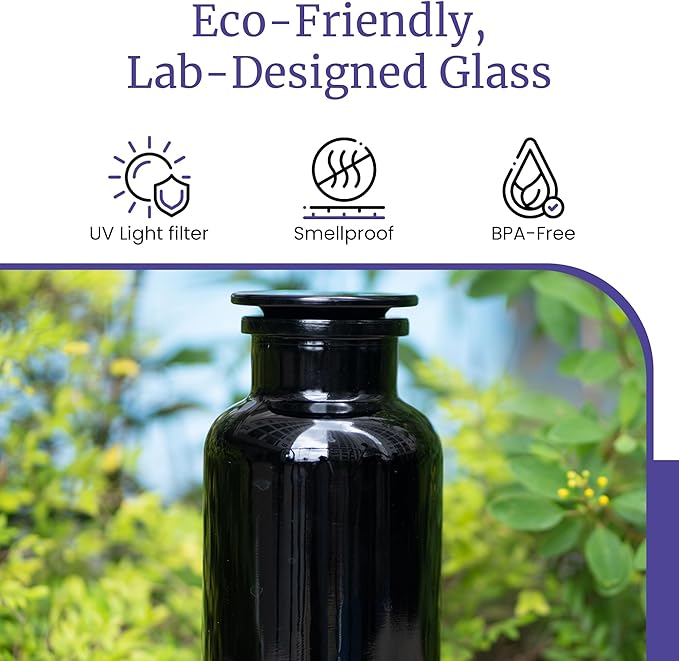 Infinity Jars Round jar Black Ultraviolet Glass Refillable Empty Apothecary Jar 250 ml(8.4 Fl oz) with Airtight Glass Lid for Tea, Spices, Dried Goods, Herb Storage | Smell Proof Jar