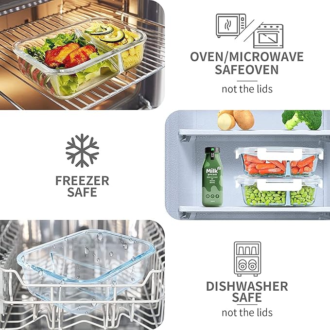 10 Packs 30oz Glass Meal Prep Containers 2 Compartments,Glass Food Storage Containers with Lids,Airtight Lunch Bento Boxes,Oven,Freezer and Dishwasher Safe, White