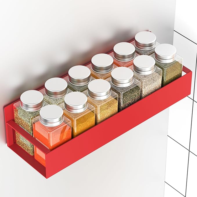 6-Piece Extra-Large Capacity Magnetic Spice Rack for Refrigerator, Red