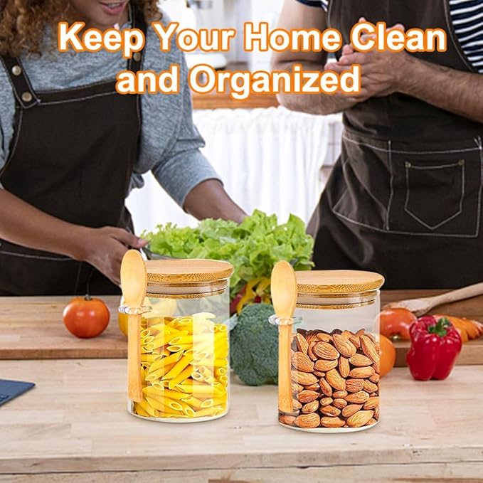 【Father’s Day Gift】6 Pack Glass Jar with Bamboo Lids, 18.5Oz Glass Containers with Airtight Bamboo Lid,100% Sealed overnight oats jars salad prep jars for Candy Coffee Beans Sugar Nuts Cookies