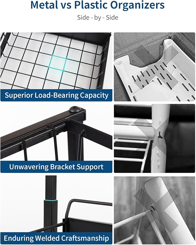 Under Sink Organizer,Metal Pull Out Kitchen Cabinet Organizer with Sliding Drawer,Sturdy Multi-Functional for Bathroom Organization,Black