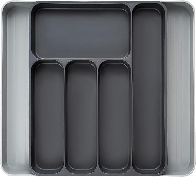 CARTMAN Silverware Drawer Organizer Expandable Utensil Tray for kitchen drawer Flatware and Cutlery Holder Adjustable Plastic Storage for Spoons Forks Knives Large DarkGrey