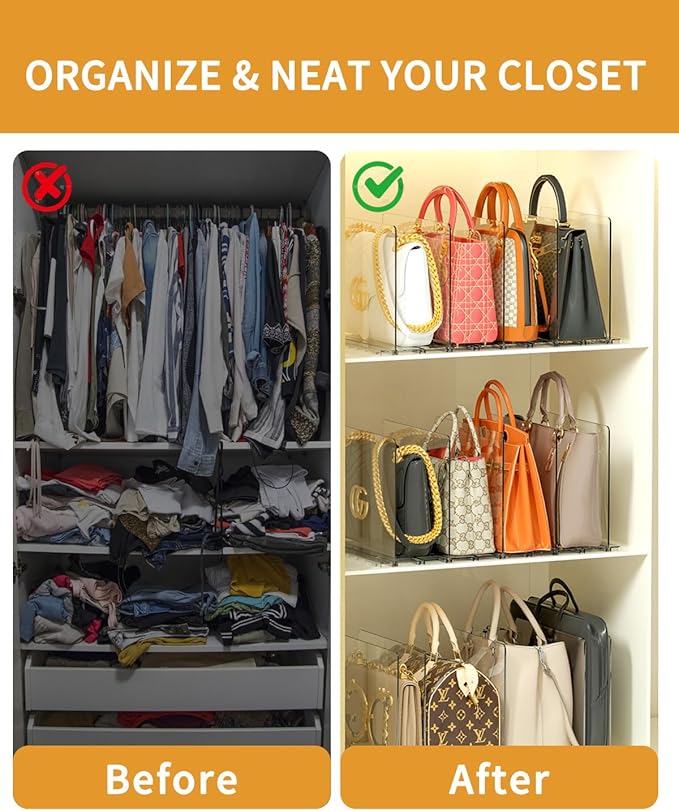 2 Pack Adjustable Clear Shelf Dividers for Closet, Acrylic Purse Organizer for Closet, Handbag Storage Organizer Bookshelf Separator Dividers in Bedroom, Office