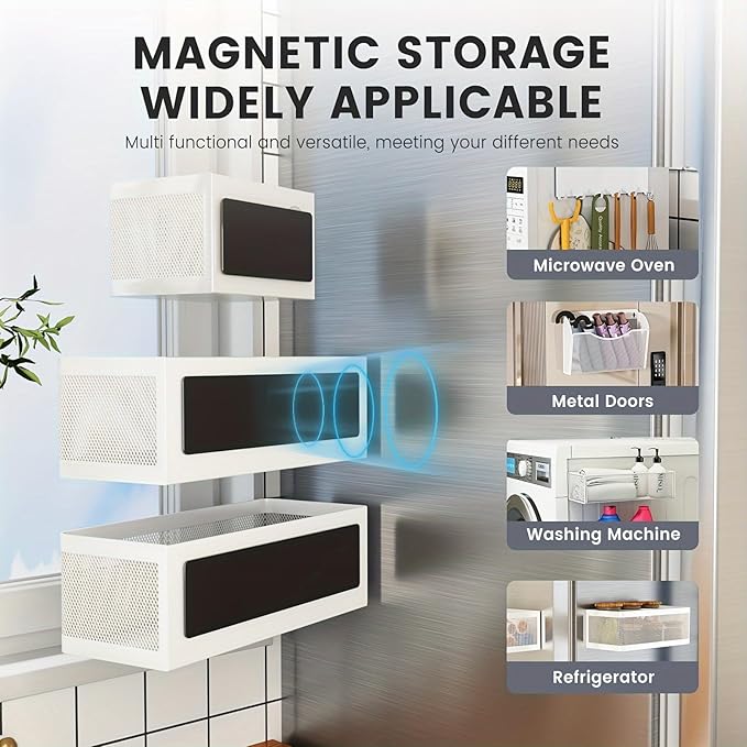 1 Pcs Magnetic Shelf For Fridge Shelves For Whiteboard Classroom Basket Organizer Holder Locker Storage Magnetic Bin Box Containers For Side Of Refrigerator (White, 11''L*4.9''W*3.9''H)
