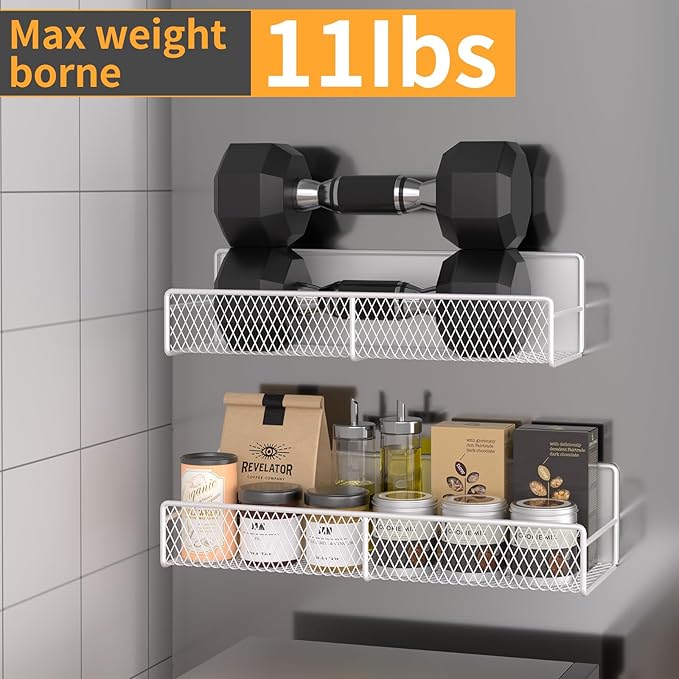 Magnetic Spice Rack for Refrigerator, 4 Pack Metal Magnetic Shelf, Super Magnetic Spice Organizer, Moveable Space Saving Shelves for Home, Durable Kitchen Organization and Storage Racks, White