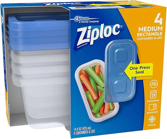 Ziploc Food Storage Meal Prep Containers Reusable for Kitchen Organization, Smart Snap Technology, Dishwasher Safe, Mini Rectangle, 4 Count