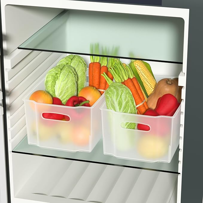 4-Pack Plastic Freeze Bin, Stackable Freezer Storage Boxes, Chest Freezer Storage Containers, Matte Transparent