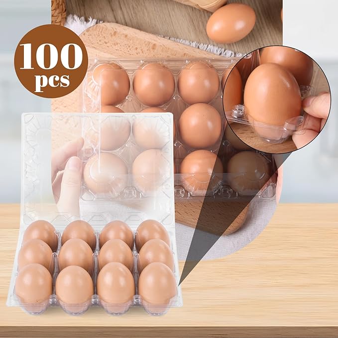 LOVEINUSA Clear Egg Cartons Bulk, 1 Dozen 12 Count Empty Egg Carton Storage Containers for Home Ranch Chicken Farm Market Display, 60 PCS