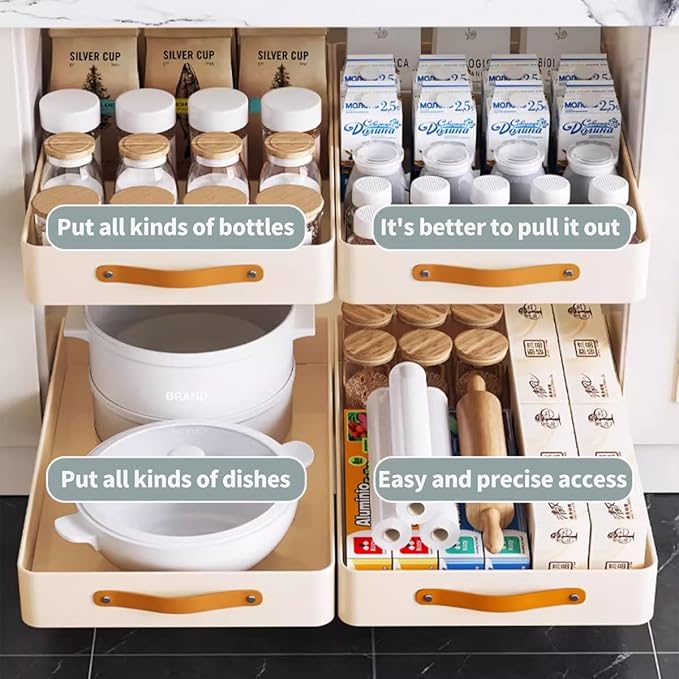 Pull out cabinet organizer, metal heavy duty drawer, under sink pull out home organizer with nano adhesive film fixing for kitchen/storage/bathroom/bedroom,12.2" W x 18.9" D x 3.15" H