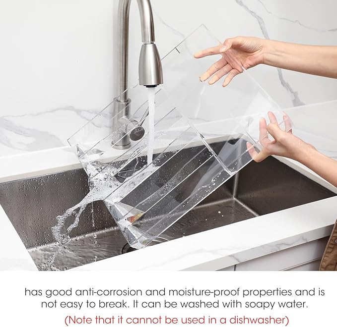 AIEVE Clear Acrylic Silverware Organizer, Expandable Kitchen Drawer Organizer for Utensils, Flatware, Cutlery with 9 Compartments