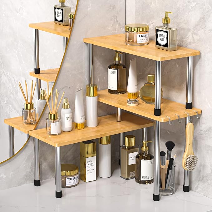 JayRex Kitchen Countertop Organizer Counter Shelf 2 Tier Separable Corner Shelf for Kitchen and Bathroom
