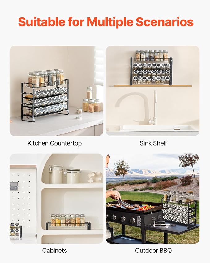 VEVOR Detachable Spice Rack Organizer for Cabinet, 4 Tie Stackable Seasoning Organizer, Spice Jars Kitchen Storage for Countertop Kitchen Pantry Cupboard, 15.8x10.7 in