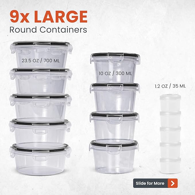 RFAQK 60 PCS Food Storage Containers with Lids Airtight-75 OZ to 1.2 OZ-Leakproof Clear Plastic Meal Prep Containers Reusable-Microwave and Dishwasher Safe