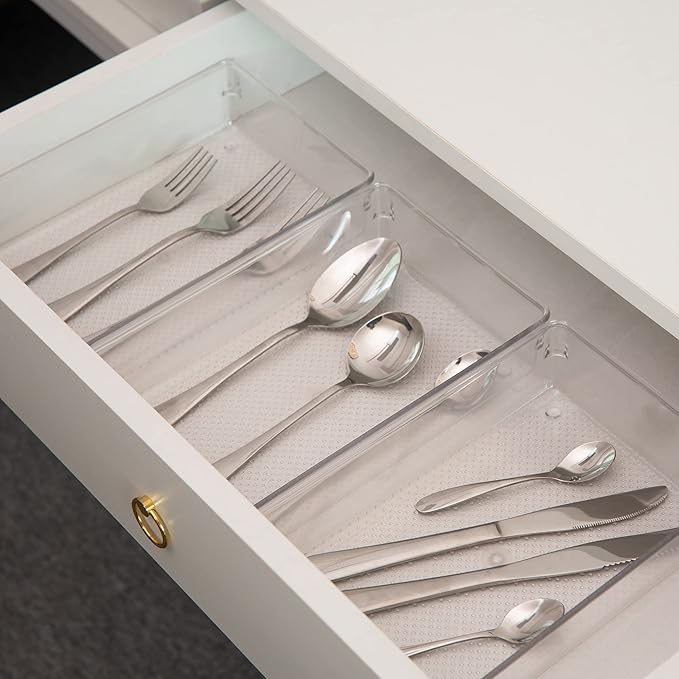 ihomecooker 5 Pack Clear Plastic Drawer Organizer Tray Cutlery Utensil Makeups Drawer Silverware Organizers 6" X 9"